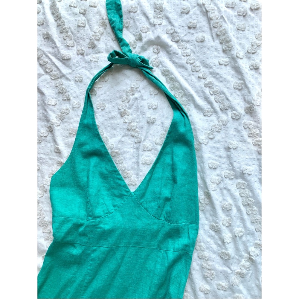 Turquoise form fitted halter dress